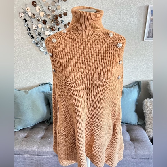 PASSION Turtleneck Button Detail Cloak Sleeve Knit Poncho - Picture 7 of 10